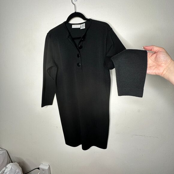 Liz Claiborne Black Henley V-Style Half Button 3/4 Sleeve Wool Dress M - Picture 4 of 11